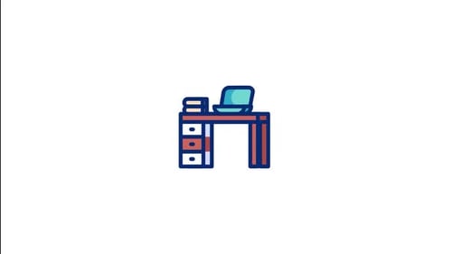 Flat Design Animated Office Desk with Laptop