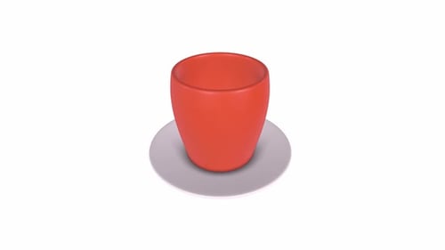 Red Ceramic Cup on Gray Saucer
