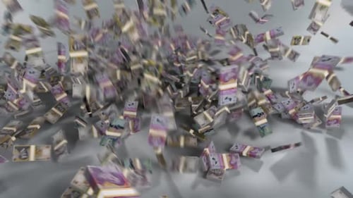 Romania Money - Leu Stacked Money Falling - Romanian Currency