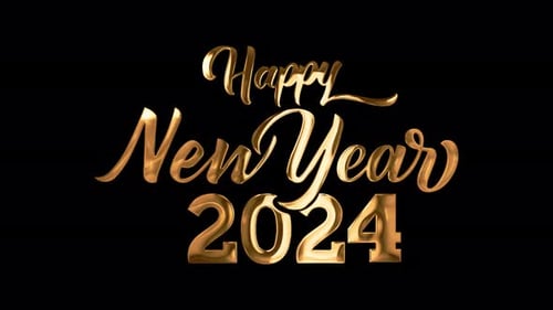 Golden Happy New Year 2024 Text Reveal Animation