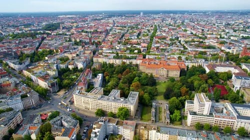 Aerial drone view of Schoneberg, Berlin, Germany. Residential district with Kleist Park and Kammerge
