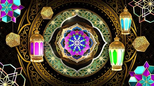 Golden Mandala and Islamic Lanterns Decorative Background Animation