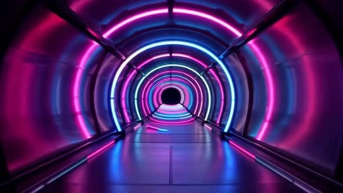 Sci Fi Neon Tunnel with Pink and Blue Glowing Arches