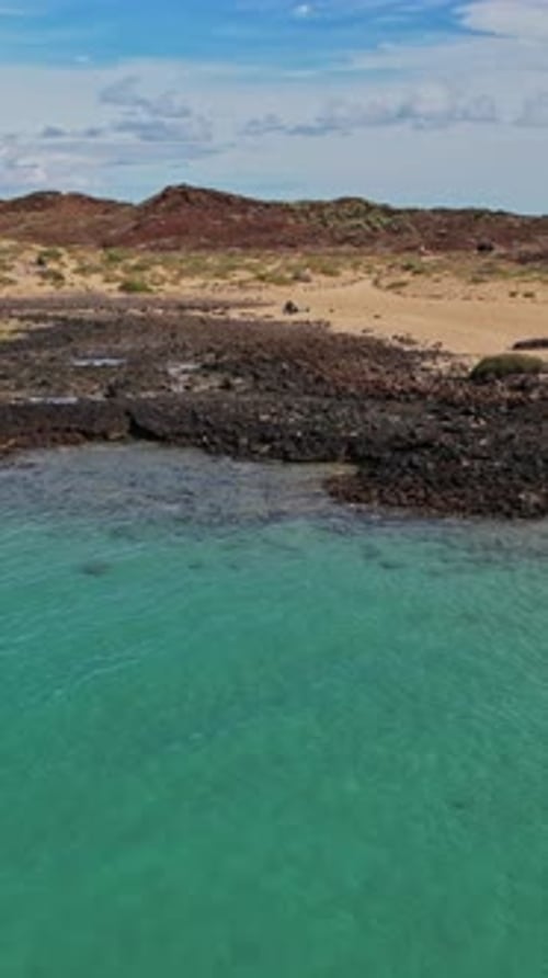 Drone flight over small island on the Canary Islands Spain