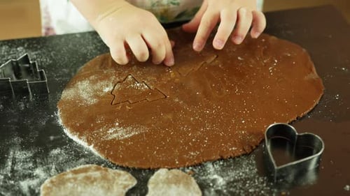 Child Making Christmas Cookies at Home