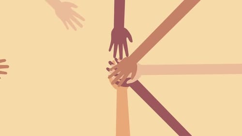 Diverse Hands Unite in Flat Design Collaboration Animation