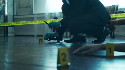 Detective Examining Evidence at Crime Scene