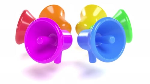 Color Plastic Bullhorn Public Address Megaphones on White Back Able to Loop Endless