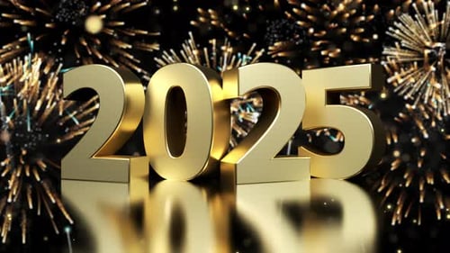 Elegant Gold New Year Countdown with Sparkling Fireworks 2025