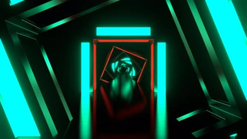 Red And Turquoise Neon Arch Corridor Background Vj Loop In 4K