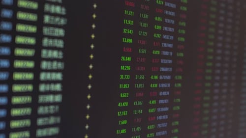 Business financial stock market prices ticker board trading Screen for Buying and Selling Stocks