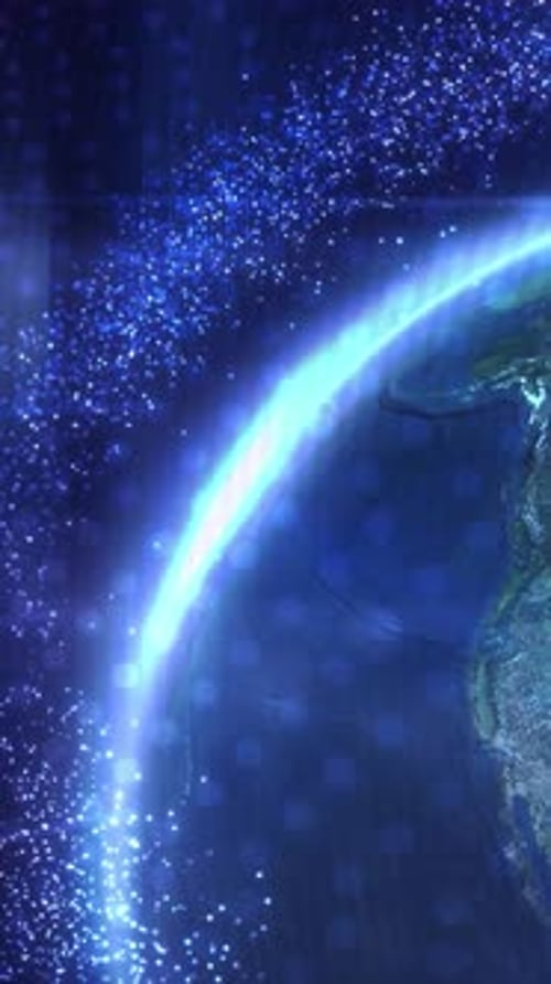 Futuristic Rotating Earth with Digital Network and Particle Ring