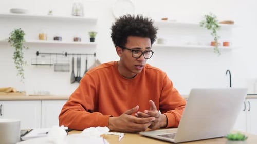 Sick Man with Pills and Laptop