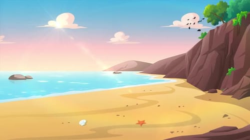 Cartoon Beach Landscape looped + 4k