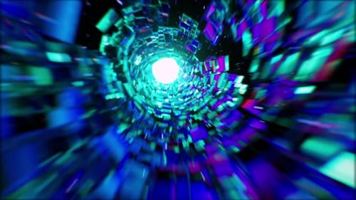 Futuristic Neon Particle Tunnel Seamless Loop for VJ on Dark Background