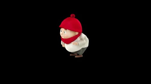 Cute 3D Character in Winter Clothes Waving Loop