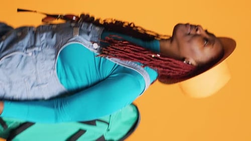 Vertical Video Female Tourist Carrying Trolleys Bags Baggage