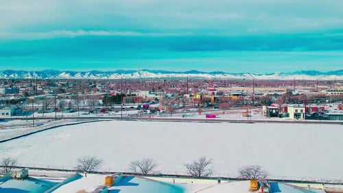 Backward shot of Denver cityscape in Colorado on winter, USA