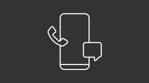 Animated smartphone with incoming call and message white line icon