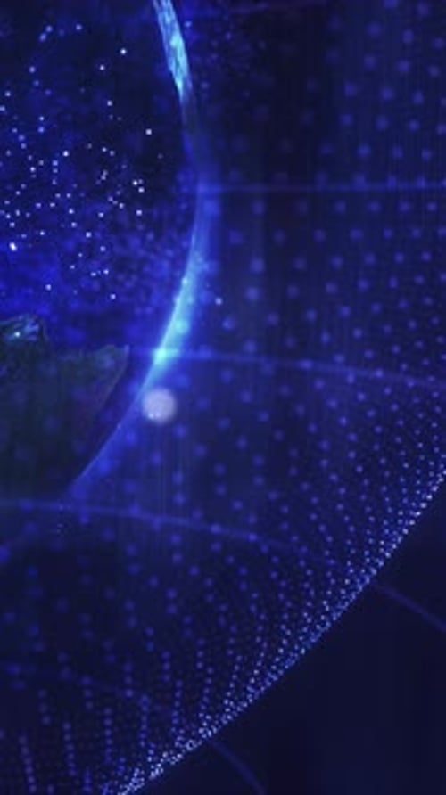 Dynamic Blue Digital Network Globe with Particle Flow