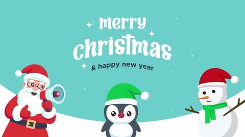 animation merry christmas and happy new year greeting card