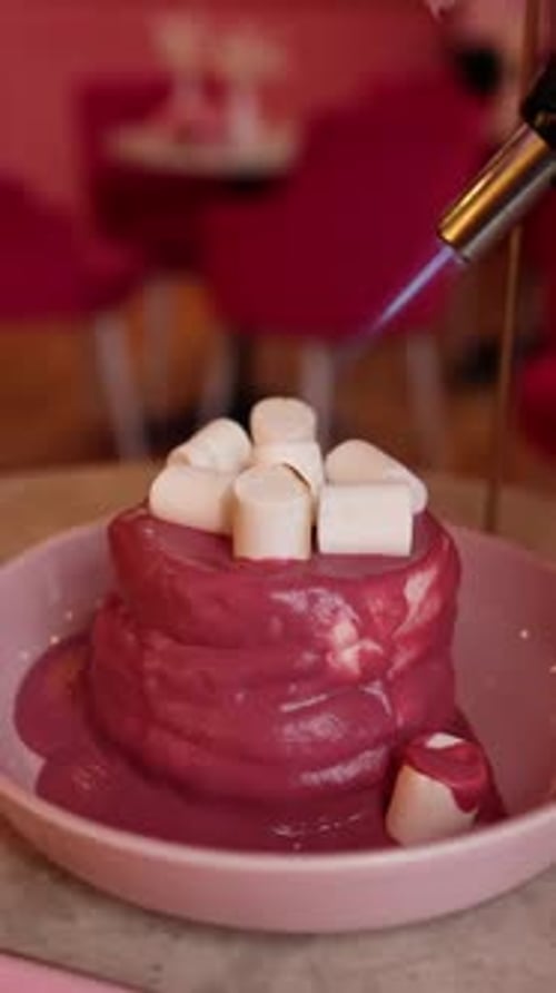 Japanese cakes. Served in a cafe. Close-up
