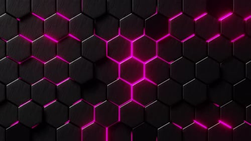 Moving hexagons illuminated in red light. Infinitely looped animation