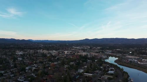 Wide angle drone shot of napa valley, California at sunset