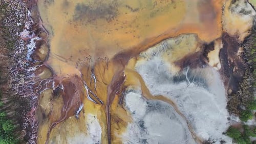 Aerial view of former coal mine turned lakeside resort in Lusatia, Germany.