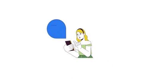 Curvy european woman writes in mobile chat line 2D character animation