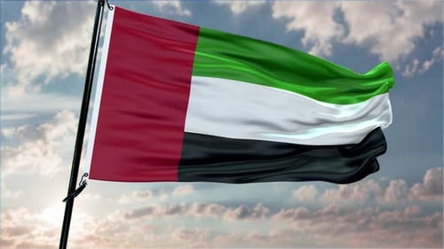 United Arab Emirates National Flag Waving in Sky