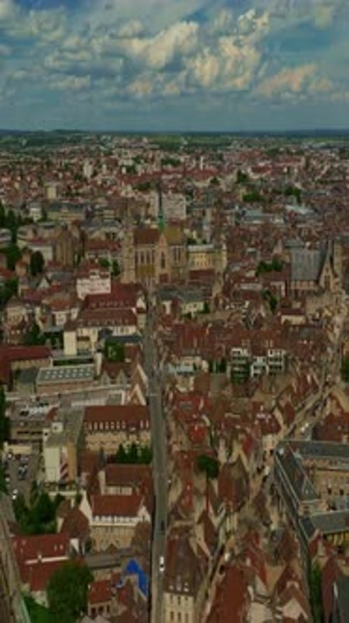 Aerial View Around the Town Dijon Flight Through the Historic Center of Dijon the Capital of