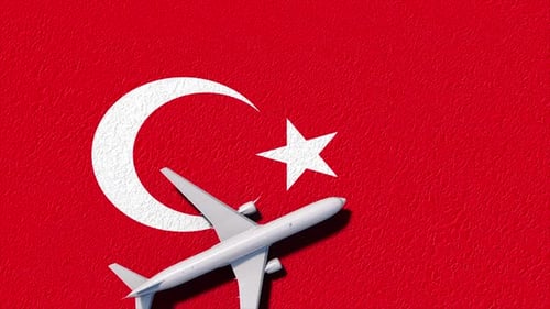 Turkey National Flag And Airplane Fly Aircraft Flies To Country Flight And Travel Concept