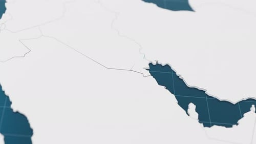 Highlight mit 3D-Karte „Blau von Kuwait“ mit Zeigernadel, umgeben von anderen Ländern, in Weiß