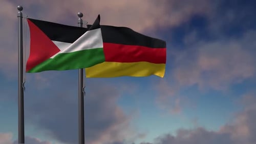 Animated Palestine and Germany Flags Waving Together