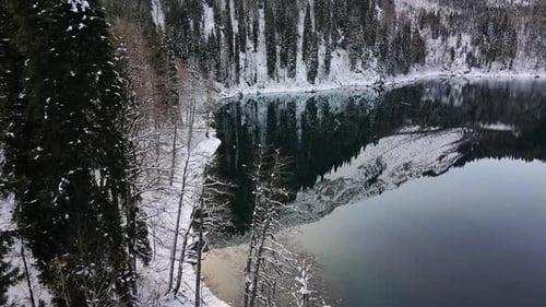 Icy Lake Cradled By Snowy Woods and Majestic Mountains Icy Lake Embodying Silent Majesty North Icy
