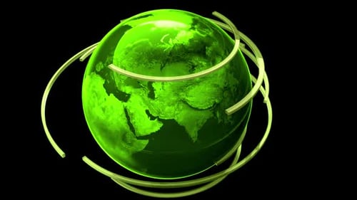 Glowing green globe with connectivity rings