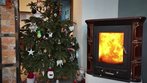 Cozy Christmas Tree and Fireplace Scene