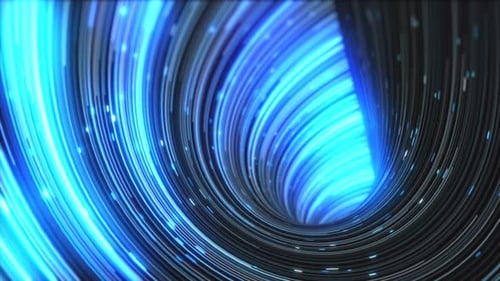 Abstract energy blue swirling curved lines of glowing magical streaks and energy particle