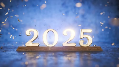 Golden 2025 Numbers Celebrate New Year With Confetti