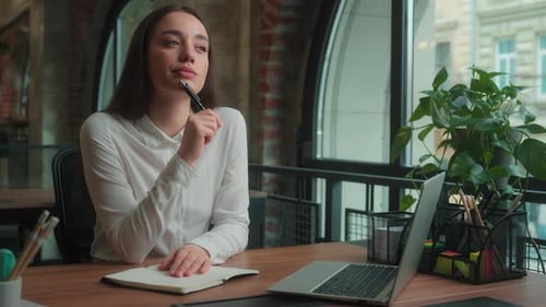 Pensive Thoughtful Caucasian Business Woman Puzzled Businesswoman University Student Girl Female