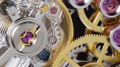 Intricate Clockwork Gears Turning in Macro Detail