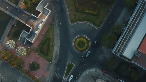 Top Down Shot of Traffic Roundabout in the City during Day