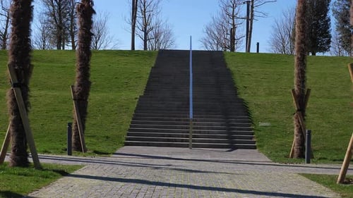 Granite Steps with Railings in the Park on a Sunny Day The Image is Stabilized