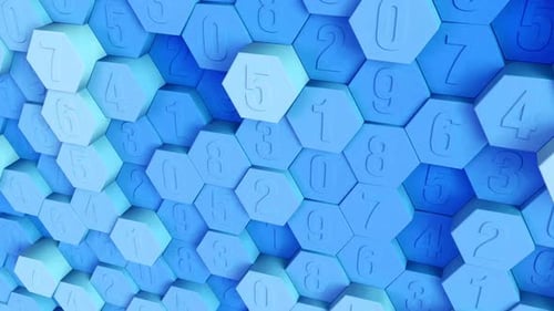 Minimalistischer Hintergrund mit sechseckigem Zufallszahlenmuster Blau