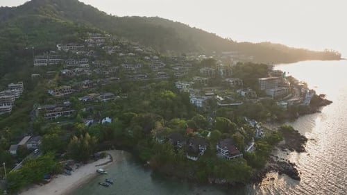 Aerial view of villas and hotels, Thailand.