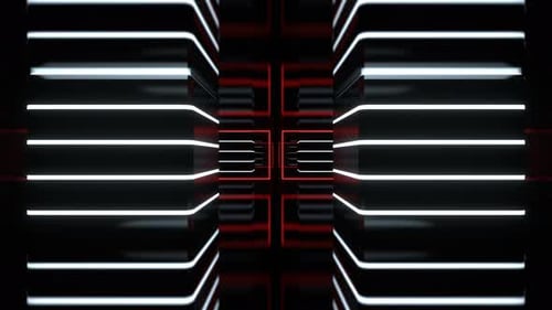 Roter und weißer Raum mit gestreiften Säulen und Laserhintergrund VJ Loop in 4K