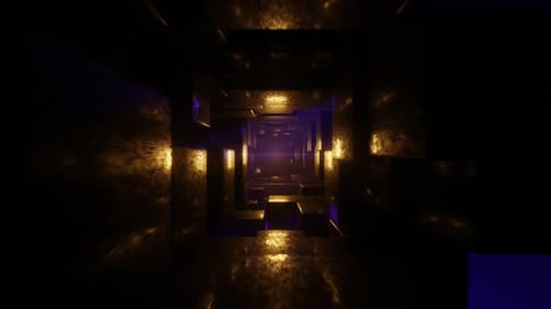Gold and Purple Dangeon Tunnel Background Loop Animation in 4K