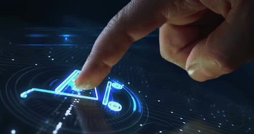 Futuristic Digital Shopping Cart Icon Reveal on Circuit Board Background