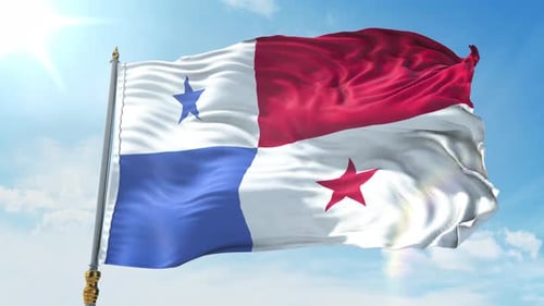 Panama Flag Waving Against Blue Sky